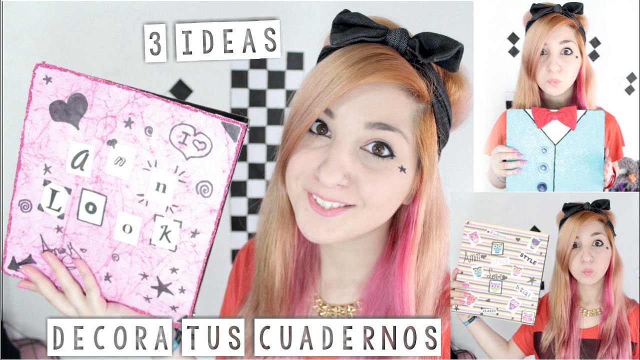 decora tus CARPETAS ✩ ¡tres ideas fáciles y originales! - DIY cuadernos, libretas, libros.