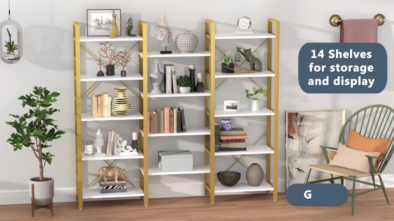 Tribesigns 72” Triple Wide 5 Shelf Bookcase C0209