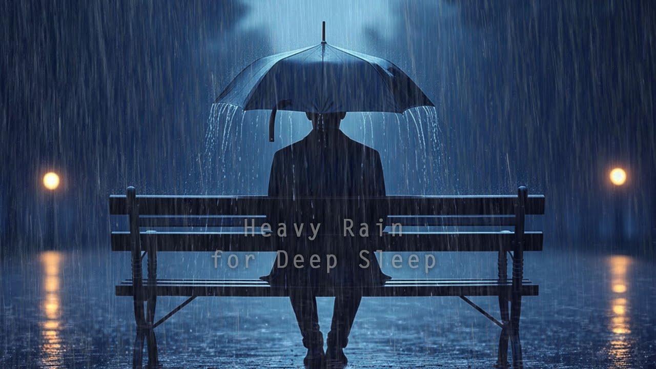 Deep Sleep Ambience 🌙 Heavy Rainfall at Night & Thunder ⚡ Umbrella Rain Walk 😴