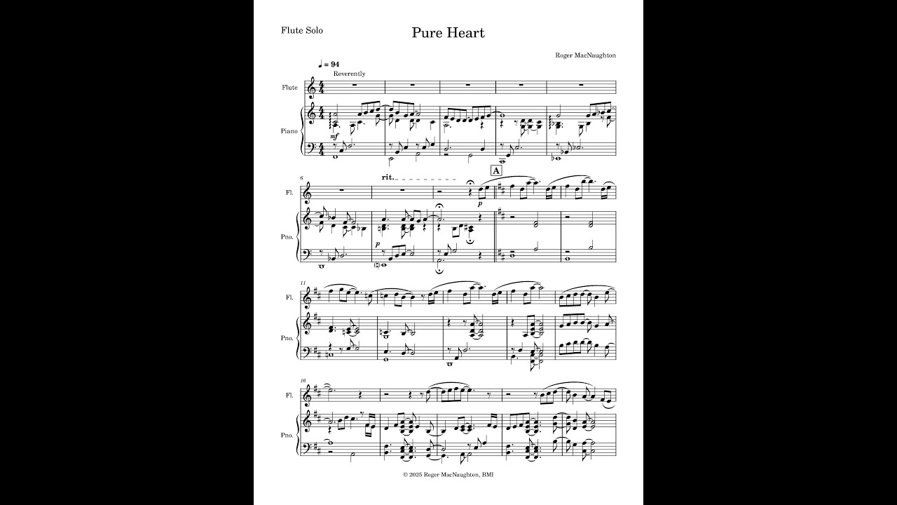 "PURE HEART" - Flute Solo with Piano Accompaniment - Sheet Music