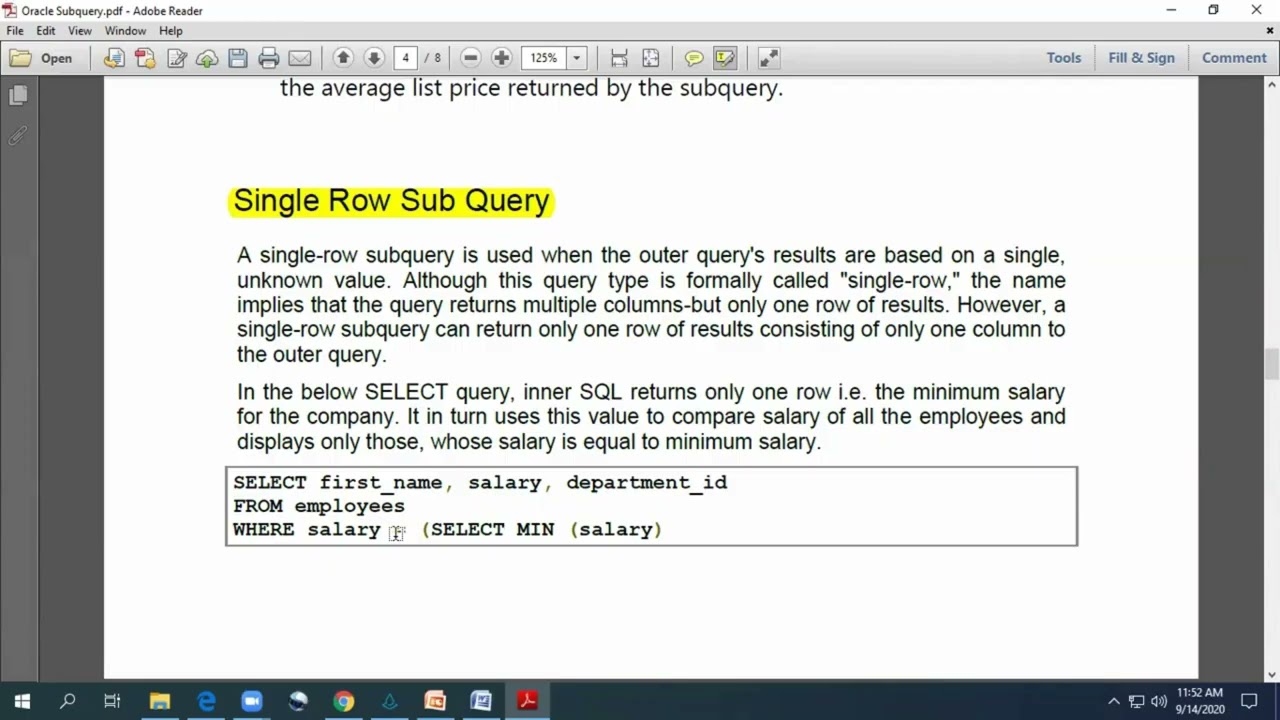 SQL Course Lecture 17   Sub Query Nested Query with Example Revised