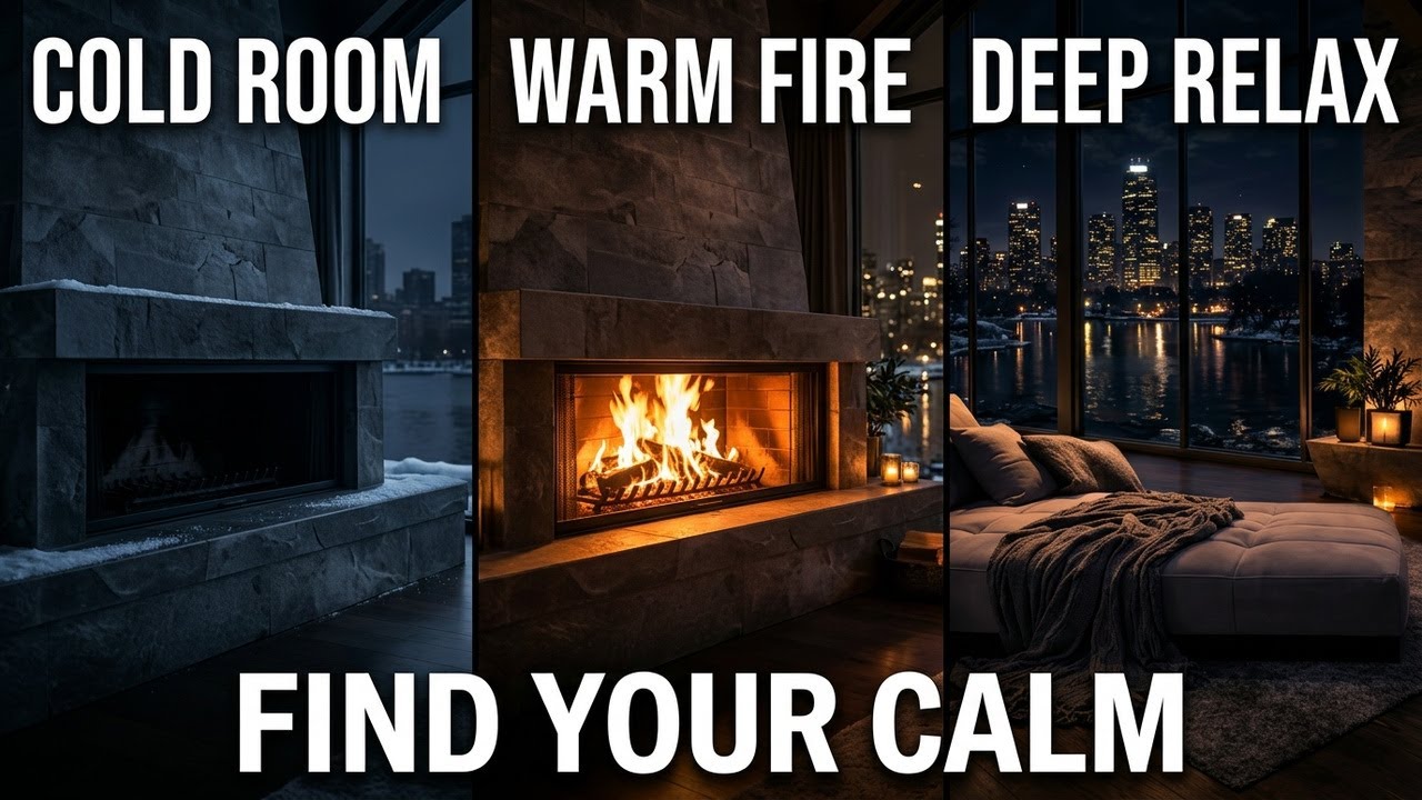 Fireplace & City View for Deep Relaxation #cozyambience #relaxingmusic #sleepmusic #calmvibes #relax
