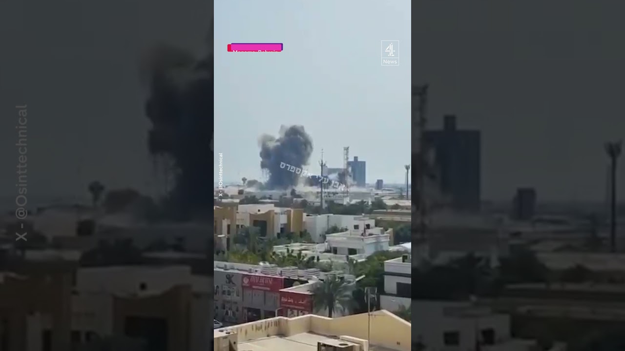 Moment Iranian missile hits US base in Bahrain