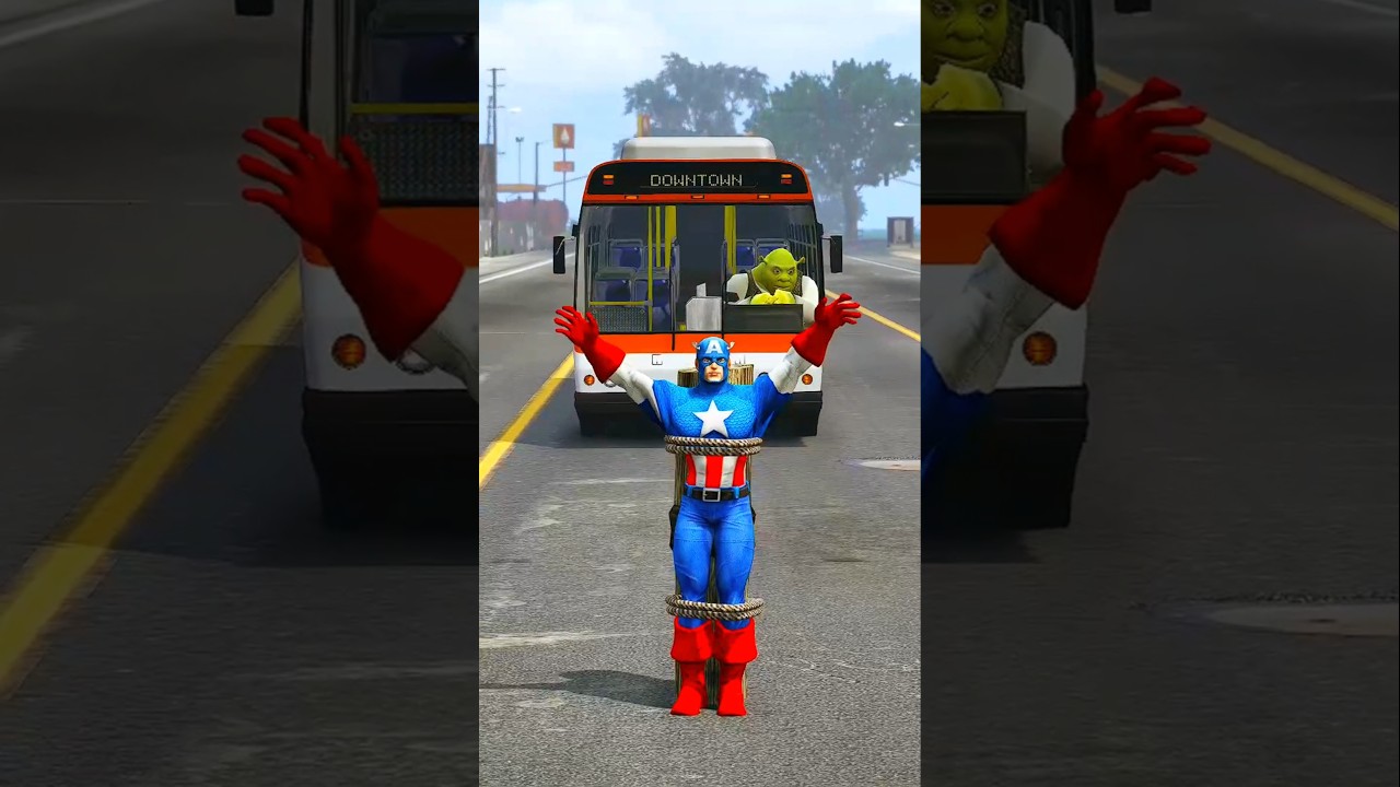 CAPTAIN AMERICA&rsquo;S LIFE AIDED! HULK&rsquo;S GENIUS TANKER MOVE AGAINST THE BUS #gta5 #shorts #gaming