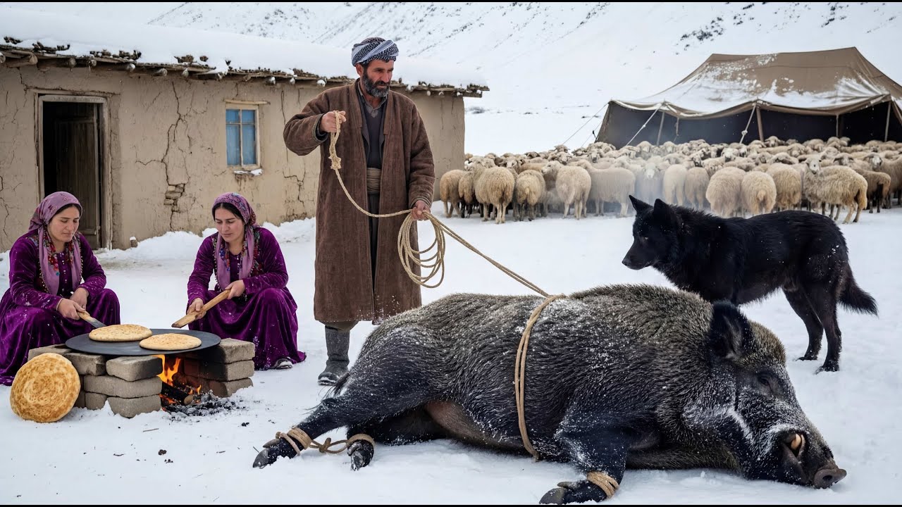 Afghanistan Winter Hunt | Wild Boar Meat on Fire + Fresh Bread to Stay Alive