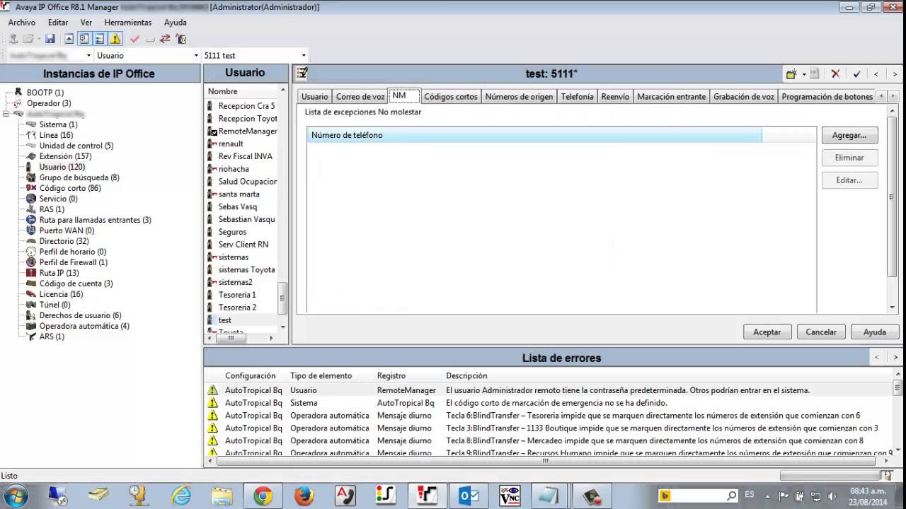 creación de usuario y extencion ip office manager AVAYA