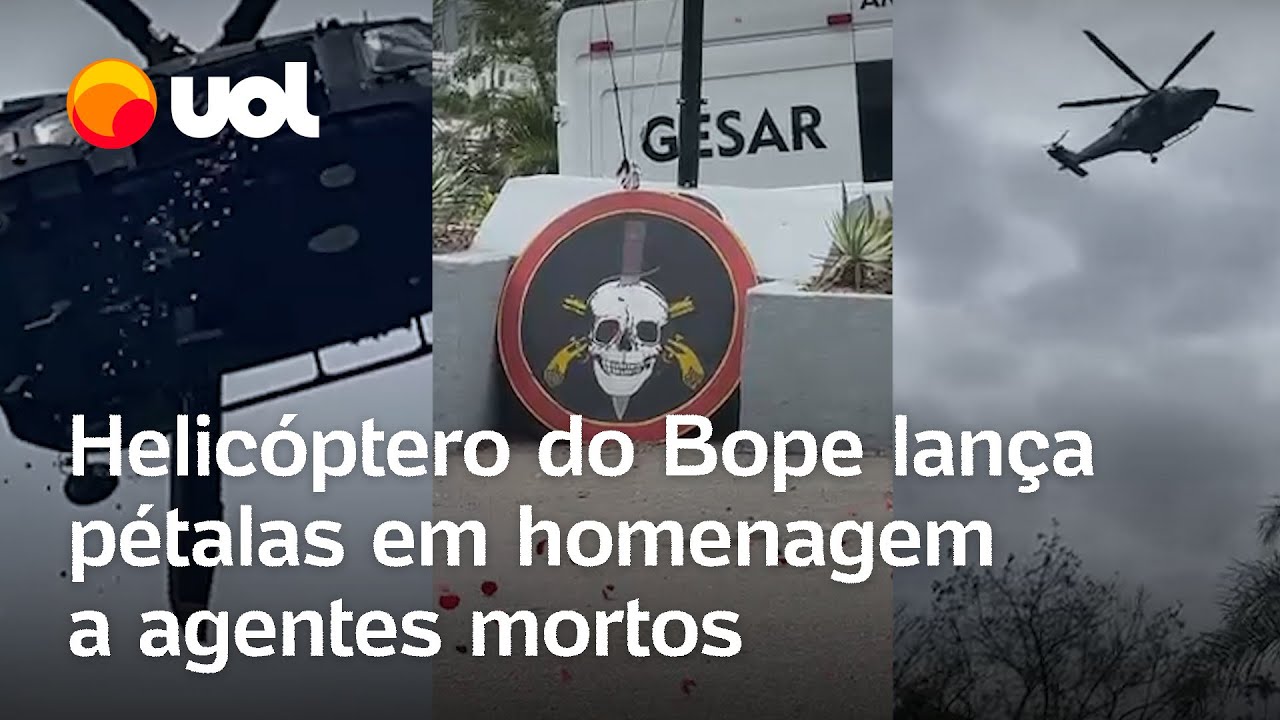 Helic&oacute;ptero do Bope faz chuva de p&eacute;talas no Rio de Janeiro em homenagem a policiais mortos