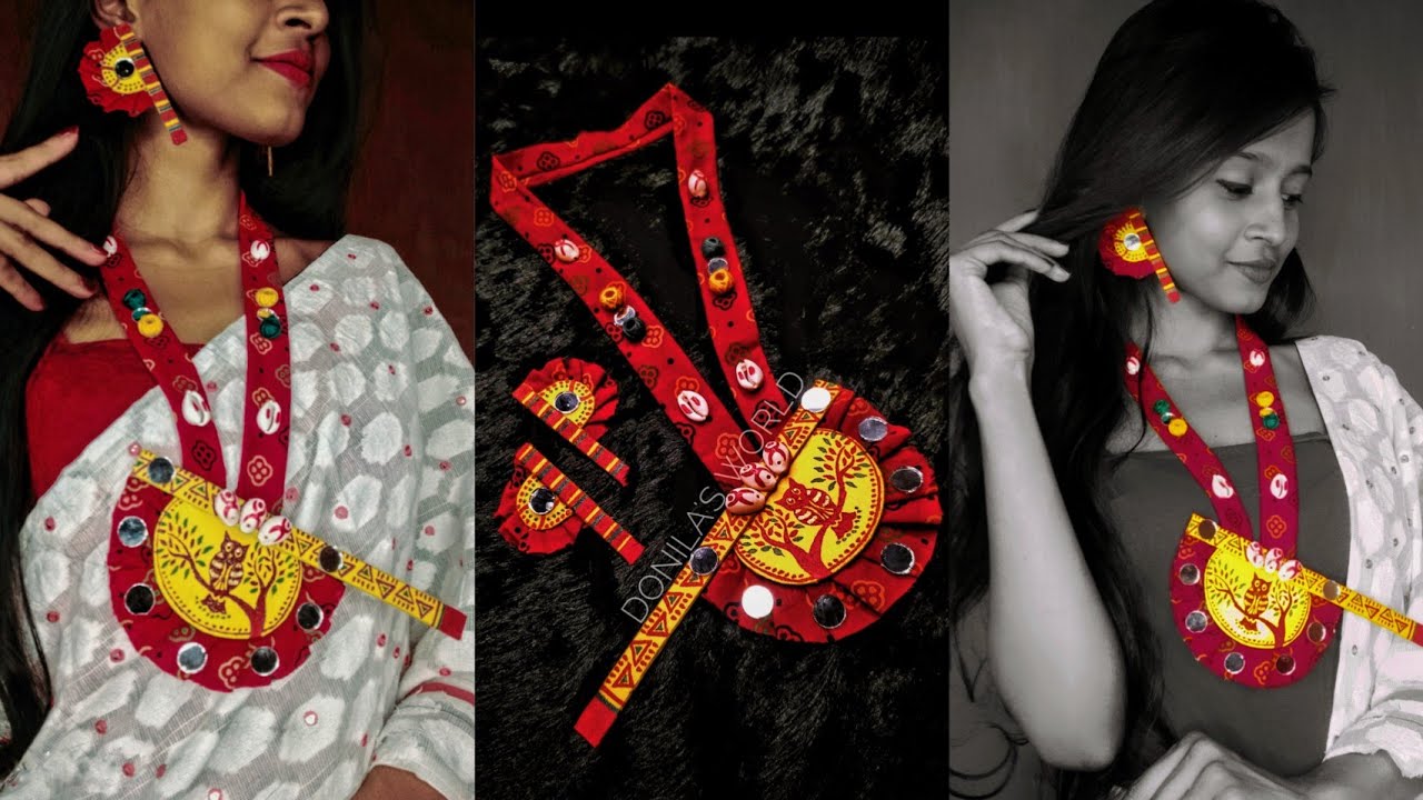 HANDCRAFTED JEWELRY MAKING | PAKHA AND KORI JEWELRY | SUBHA NABA BARSHA | FABRIC PAINTED NECKLACE