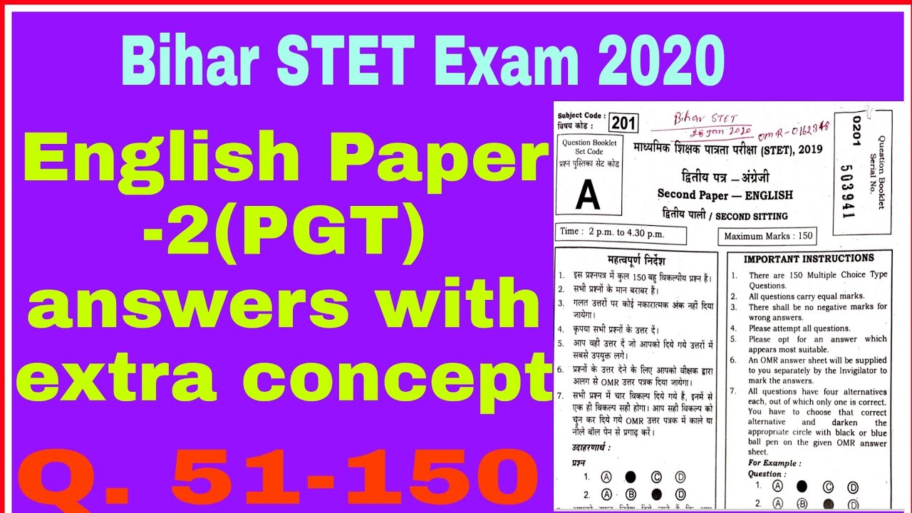 #Bihar_STET_Exam_2020_English_Paper_2_(PGT) Solution Q. 51-150 with extra Concept
