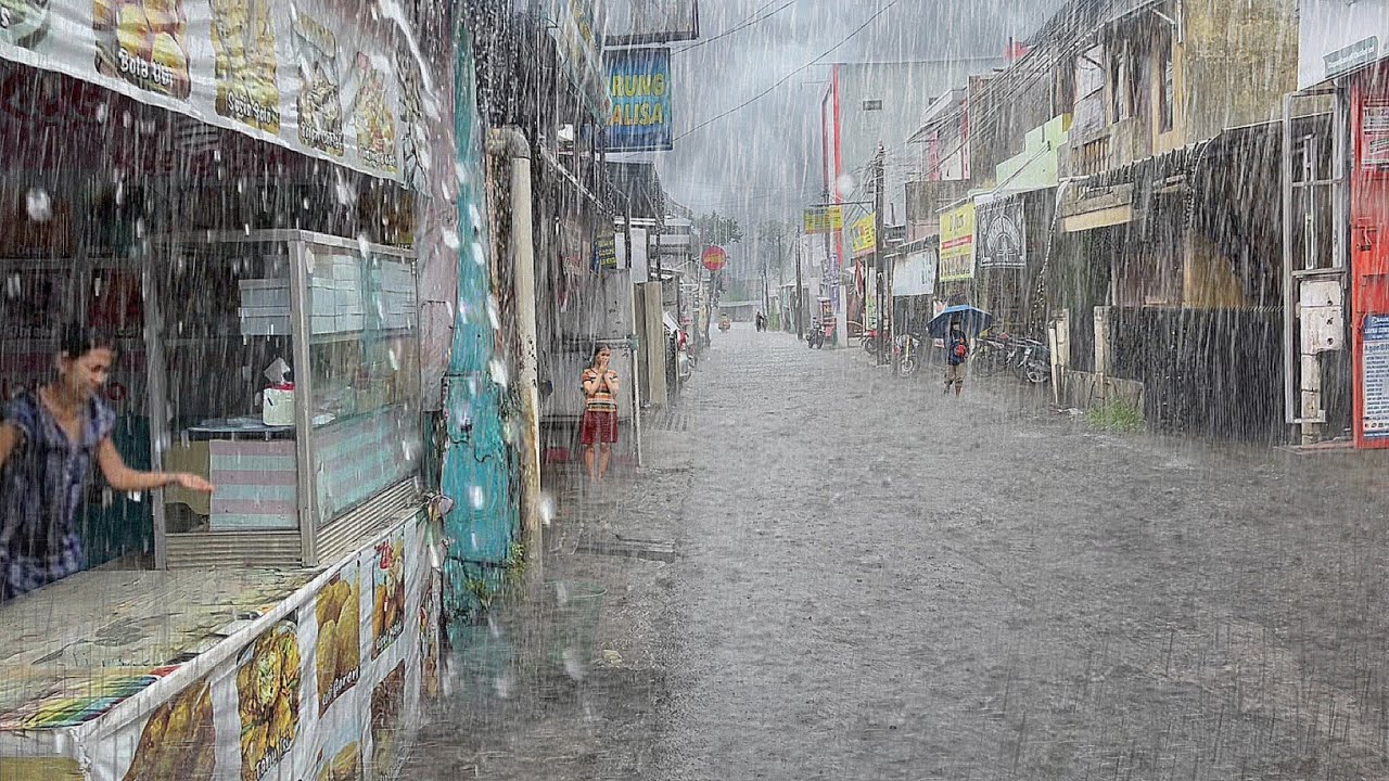 Super Heavy Rain in my village | very cold, suitable for insomnia, walking in heavy rain
