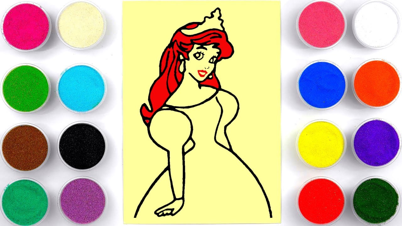 Sand painting, drawing & coloring little mermaid Ariel