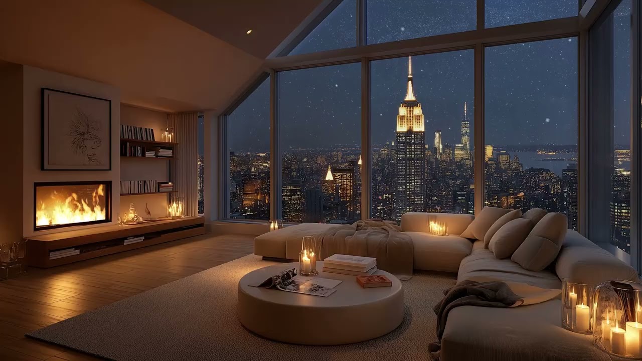 Winter Night Apartment ❄️ Relaxing Jazz Piano & Fireplace Sounds