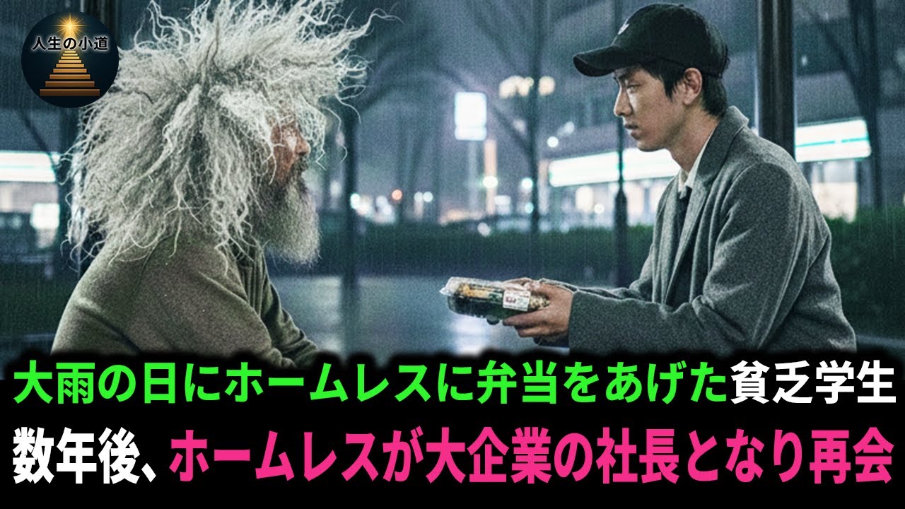 「食べてください」大雨の日にホームレスに弁当をあげた貧乏学生。数年後、ホームレスが大企業の社長となり恩を返す