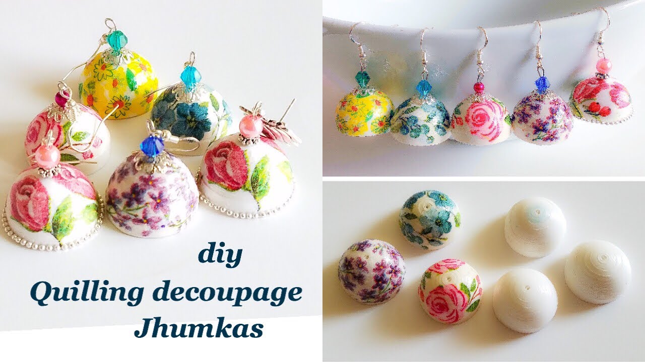 Quilling decoupage jhumkas||making floral jhumkas with paper napkins