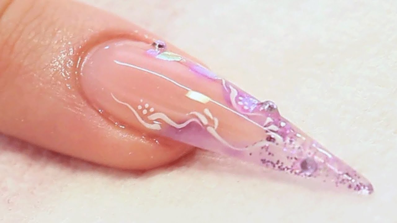 Lilac Shell Stiletto Acrylic Nail Demonstration Tutorial Video by Naio Nails