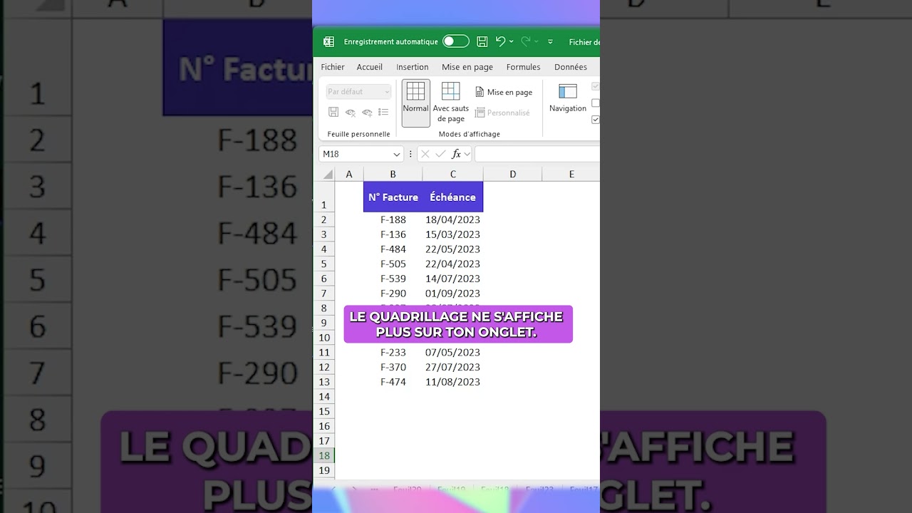 Masquer le quadrillage dans Excel