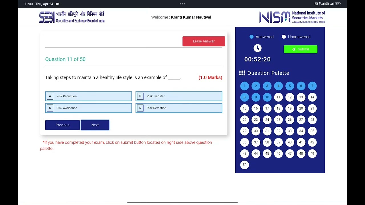 SEBI-Investor Awareness Test National Institute Of Security Markets NISM test