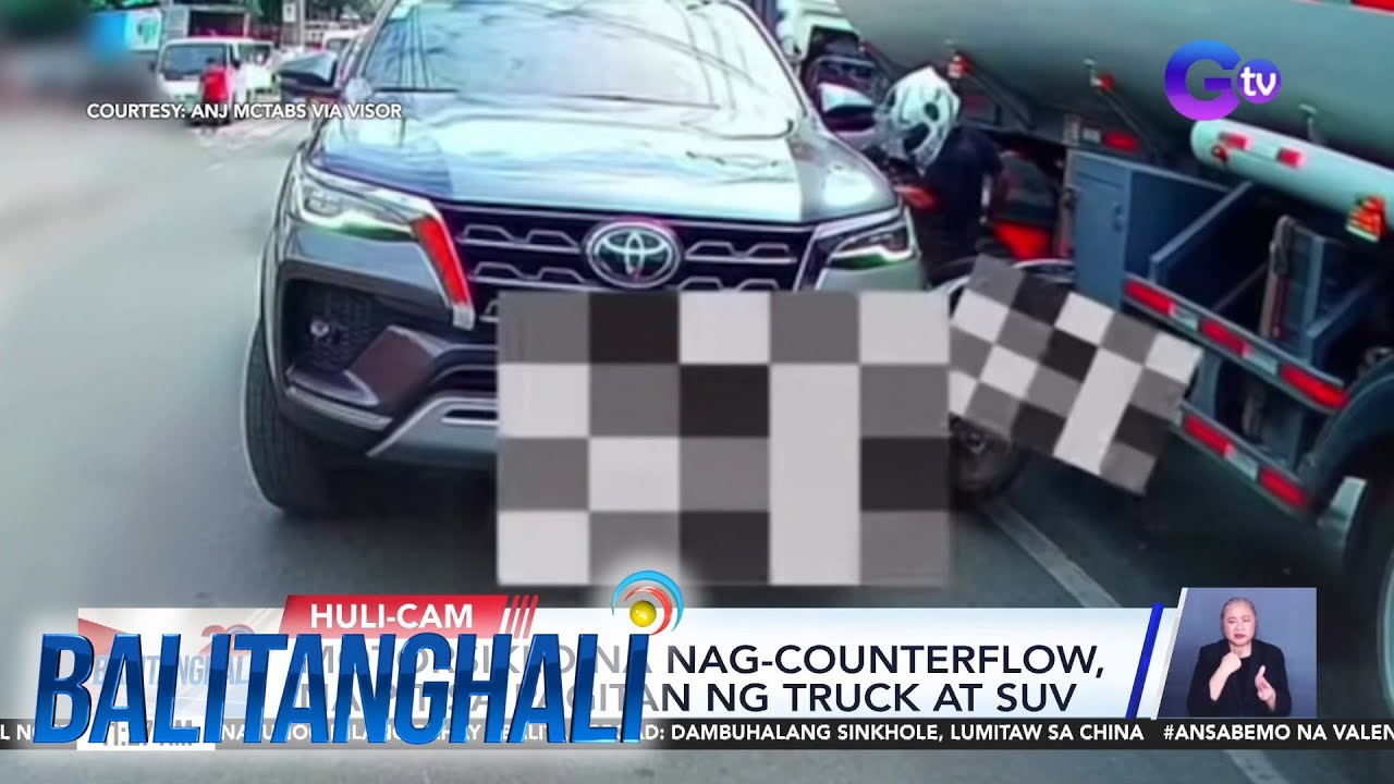 Motorsiklo na nag-counterflow, naipit sa pagitan ng truck at SUV | Balitanghali