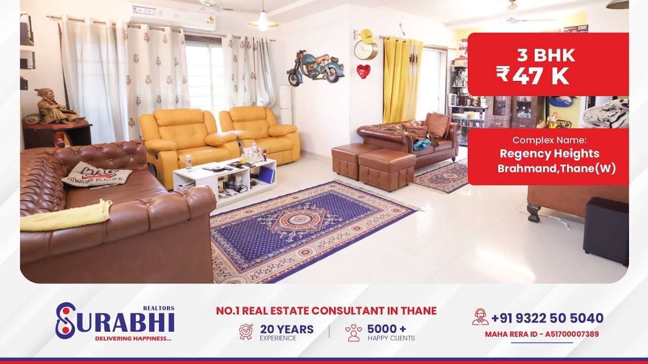 3 BHK Flat for Rent in Regency Heights Brahmand Thane | 3 BHK Flat for Rent in Thane West