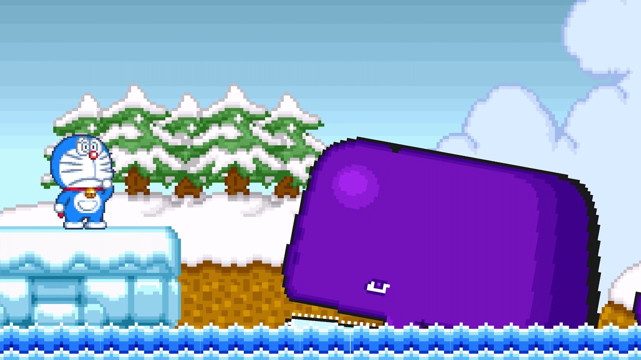 Doraemon CRASHES into Super Mario 2 (SNES)! Retro Pixel Fan Animation 🍄✨