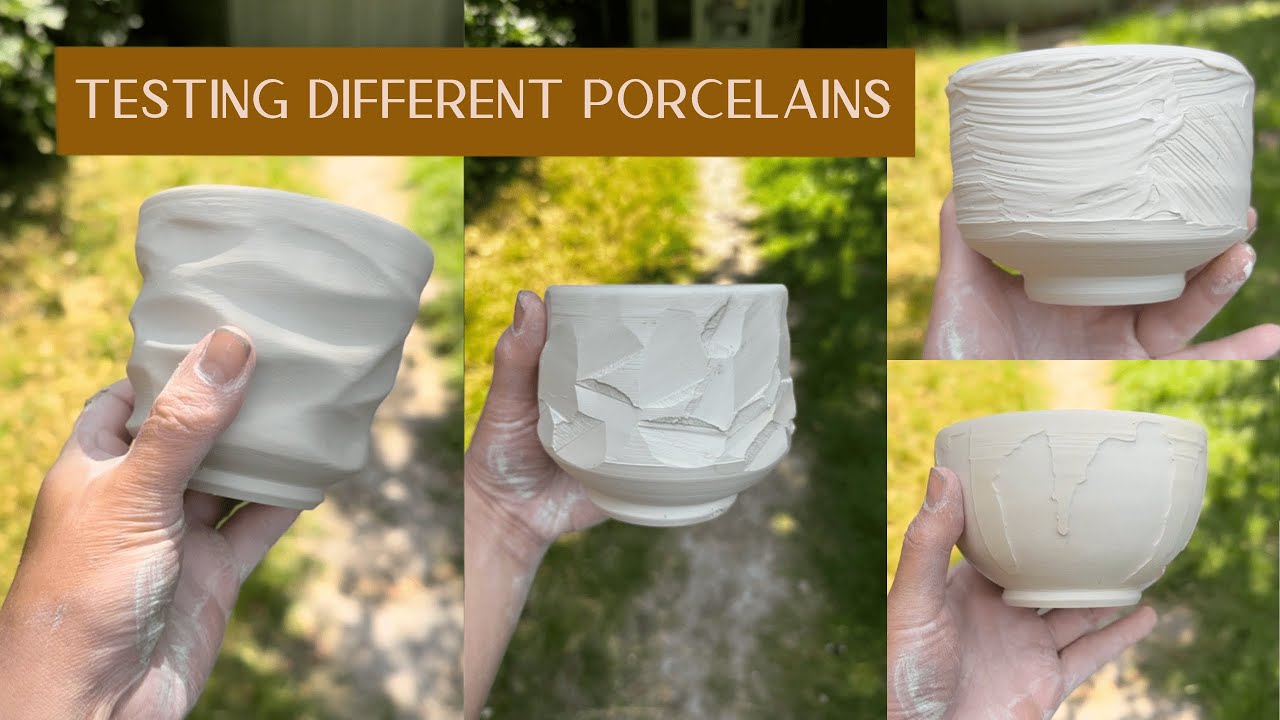 Testing out porcelain clays - Wheel-throwing, carving, shellac water etching, and glazing