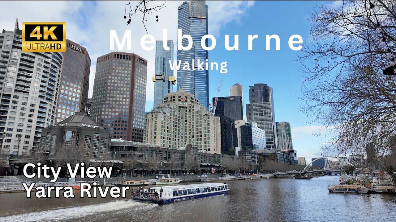 4K Walk Along Yarra River Melbourne City | Sunny Day | City View