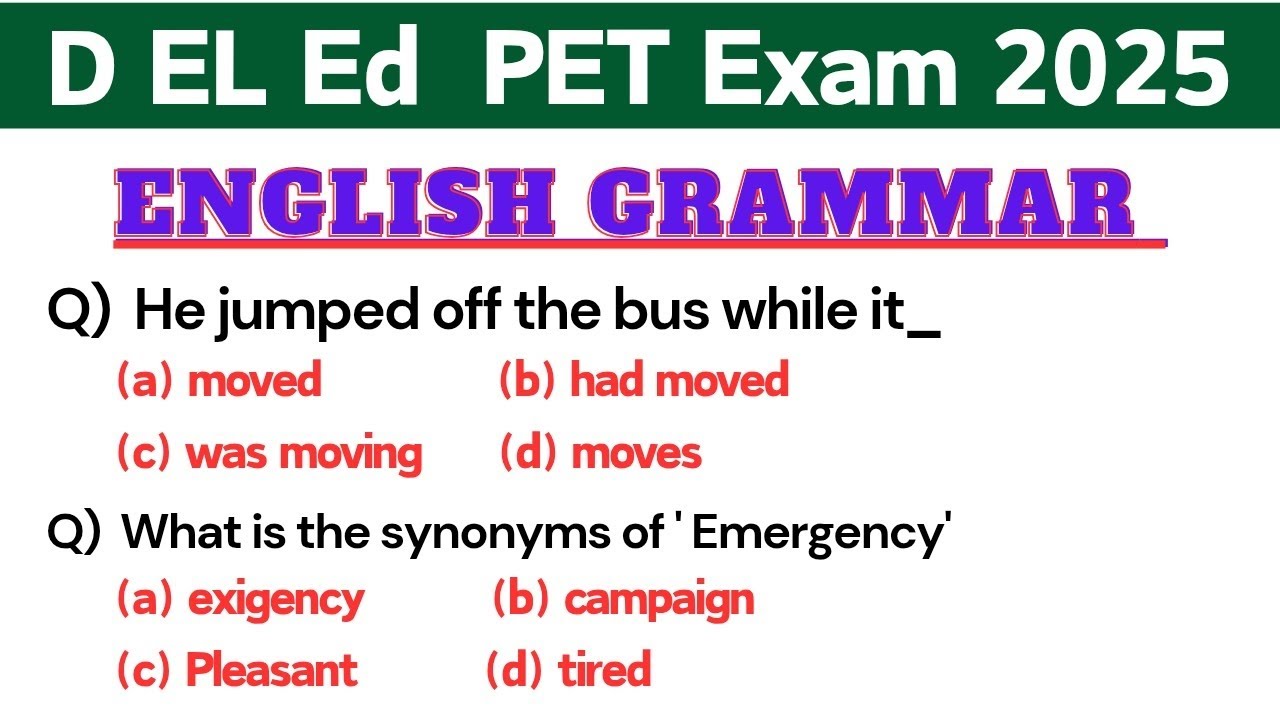 D El Ed PET exam 2025 english grammar || english question for d el ed entrance exam