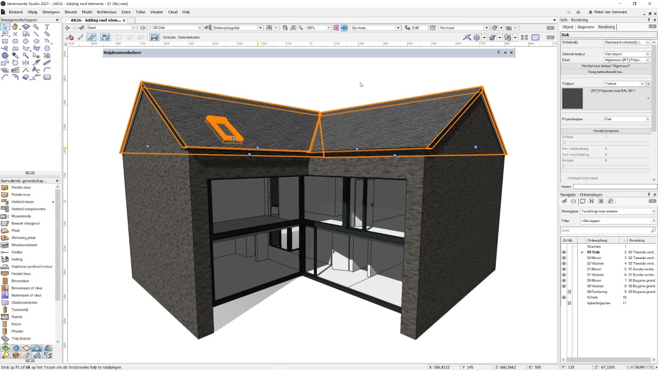 Een dakraam of dakkapel toevoegen aan je dak | Vectorworks