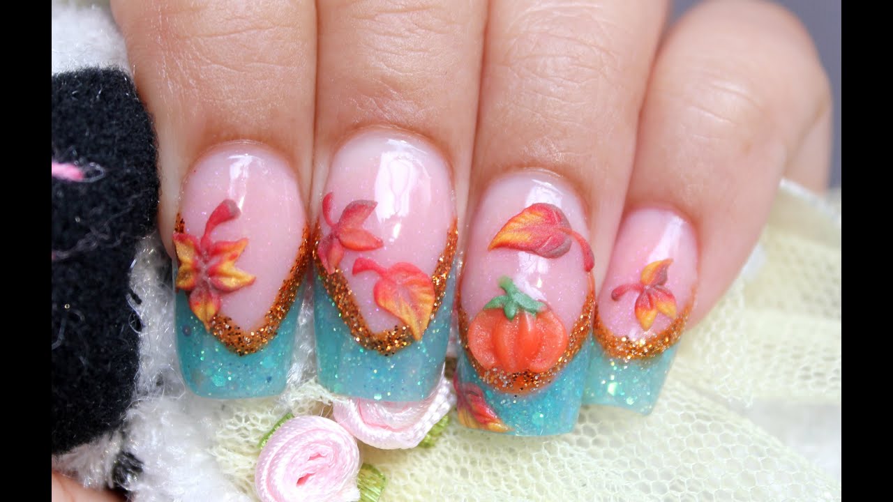 3D Thanksgiving Turkey Autumn Fall acrylic glitter nails