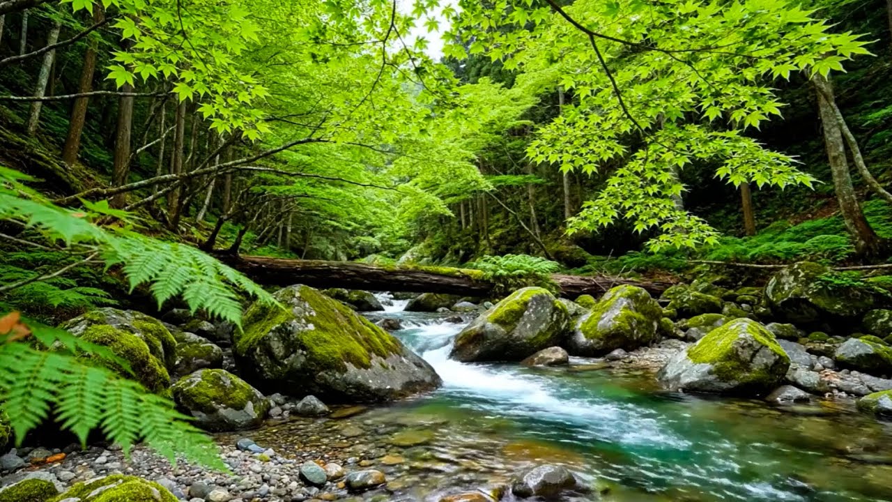 Gentle River Water Sounds, Soft Birds Chirping, Calm Nature Ambience