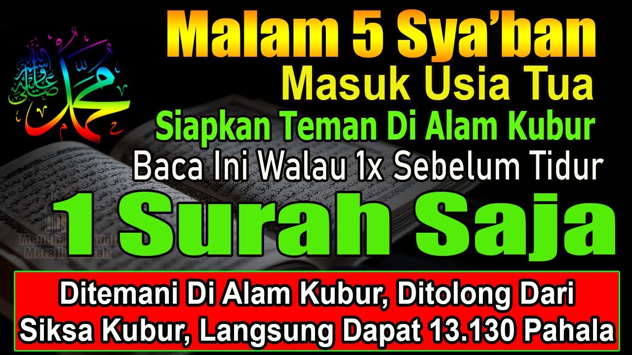 MALAM KELIMA SYA’BAN USIA TUA HABIS MAGHRIB BACA INI WALAU 1 KALI, TIDAK DISIKSA DAPAT 13.130 PAHALA