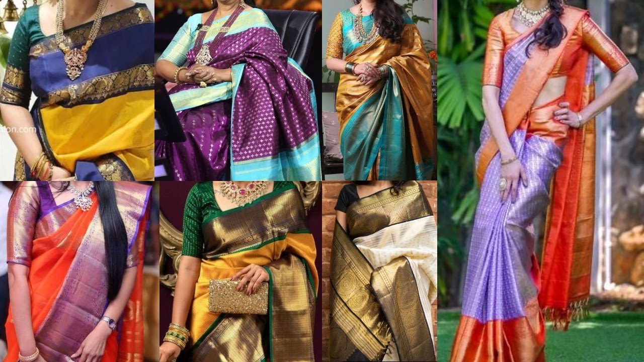 Latest Broad border silk sarees with contrast colour combination ideas