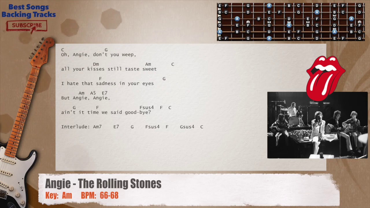 🎸 Angie - The Rolling Stones Guitar Backing Track with chords and lyrics