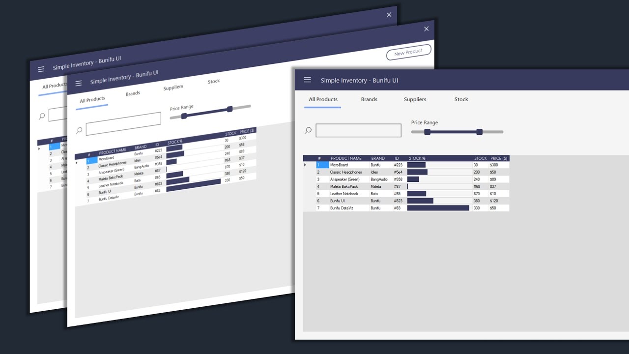 C# - Simple Inventory - Flat Bunifu UI 1.5.3 - (DatagGridView + progressbar trick)  - Winforms .Net