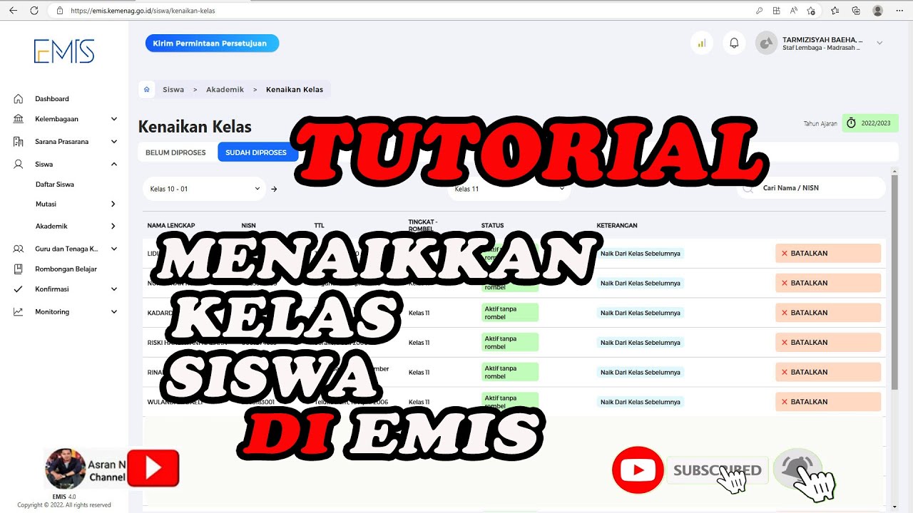 Cara menaikkan kelas di emis 4.0 | tutorial lengkap dan mudah