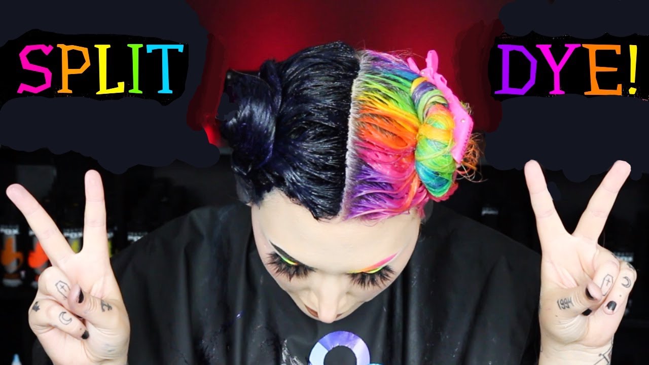 DYEING HALF OF MY HAIR BLACK! SPLIT DYE RAINBOW & BLACK🌈🖤