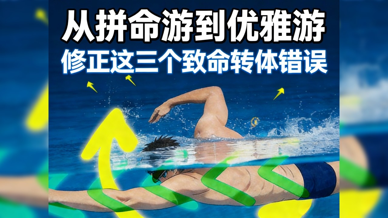 从拼命游到优雅游：修正这三个致命转体错误  #自由泳 #自由泳技巧 #游泳转体 #游泳干货 #侧身打腿