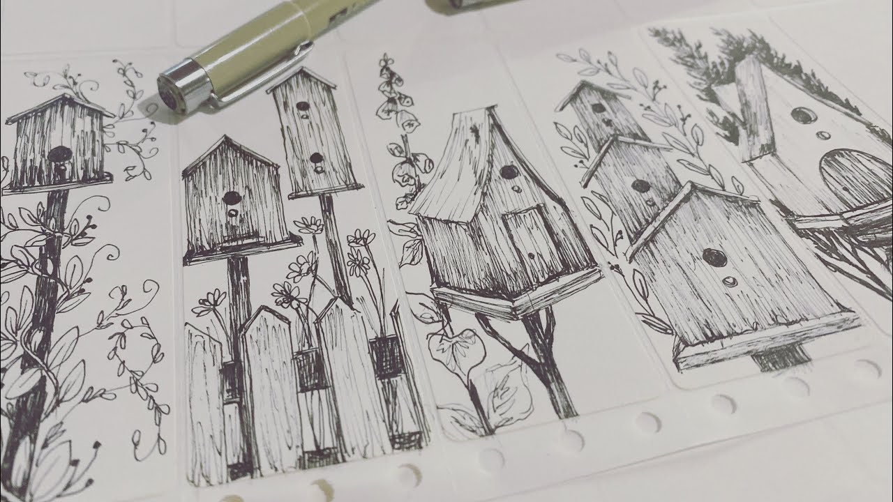 How to draw bird houses -Quickie Sketch