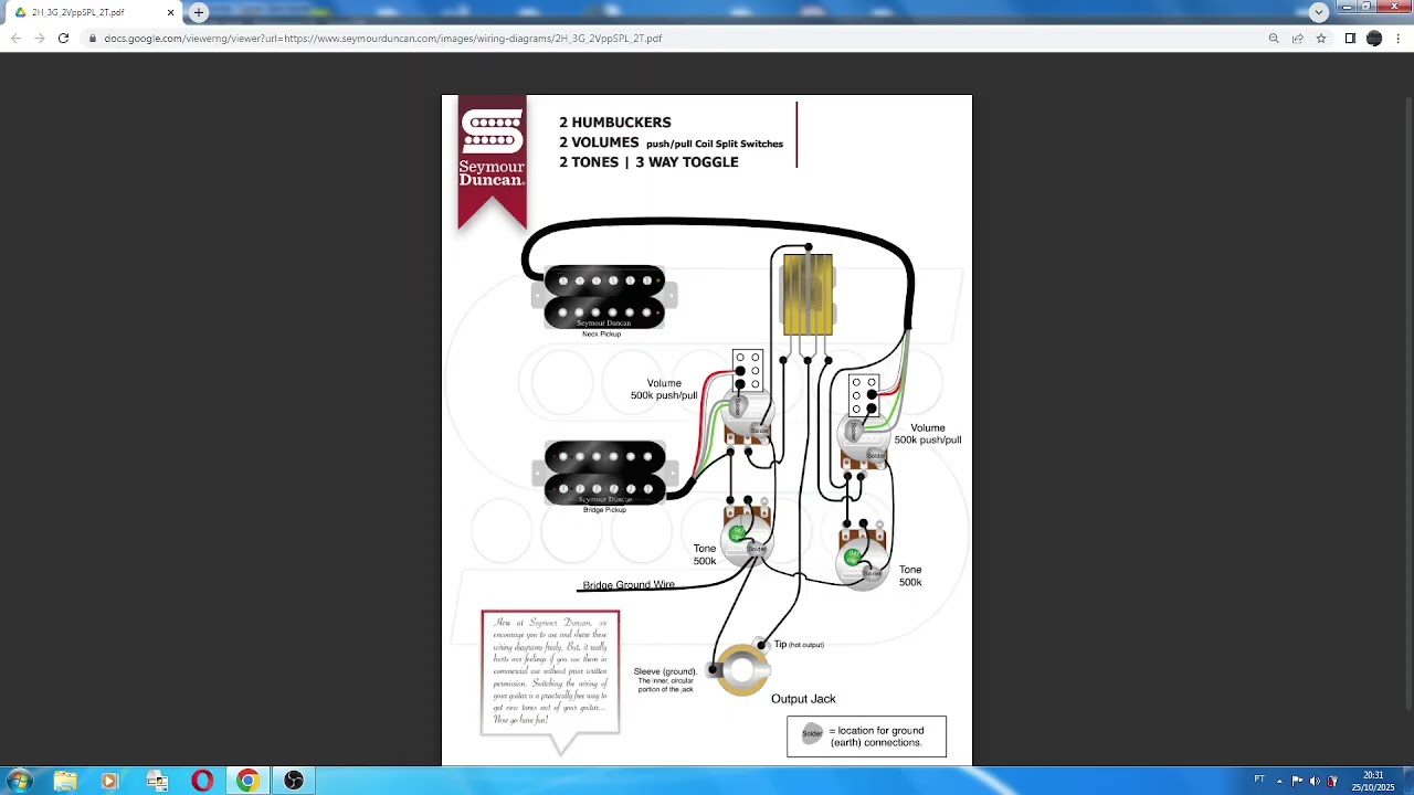 Eletrica guitarra 2 Humbuckers 2 V 2 T push/pull