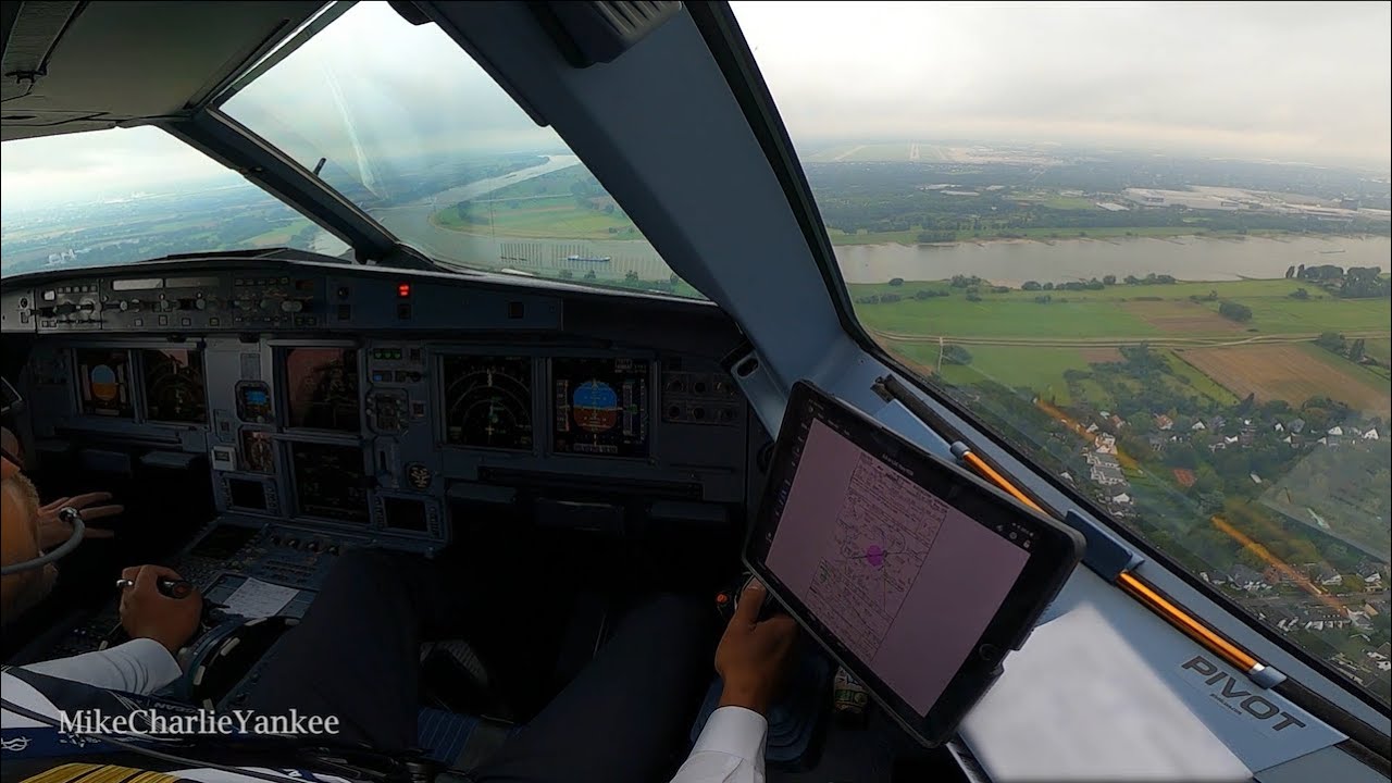 Airbus A320 landing & taxi in DUSSELDORF (Cockpit View)