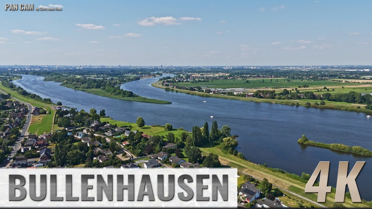 Bullenhausen, Seevetal, Germany: Bunthäuser Spitze, Elbe, Over - Aerial Pan - 4K Luftpanorama - 0393