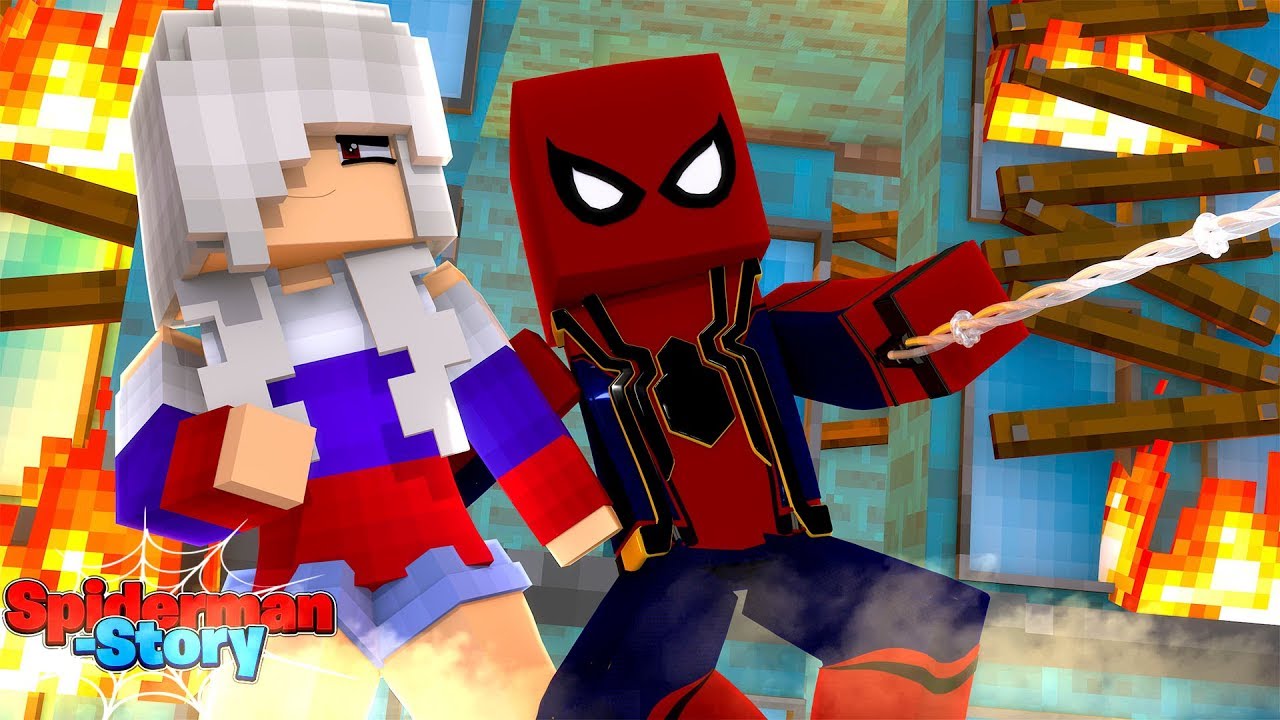 SPIDERMAN TRAPPED IN A BURNING BUILDING... Minecraft SPIDERMAN STORY (custome roleplay) w/ Sharky