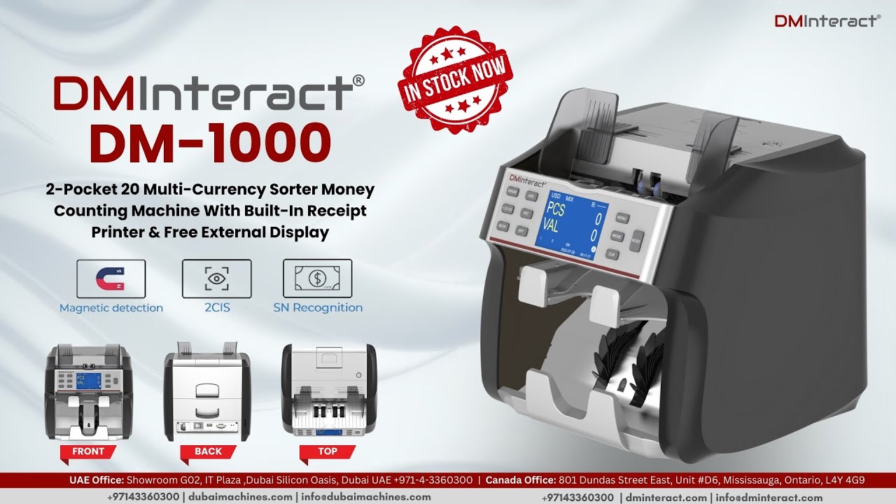 DMInteract DM-1000 Multi-Currency Money Counter | 2-Pocket Sorter with Receipt Printer