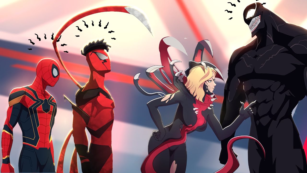 Gwenom, Miles Morales in Carnage Symbiote Suit, and Spiderman React to Venom: The Last Dance Movie