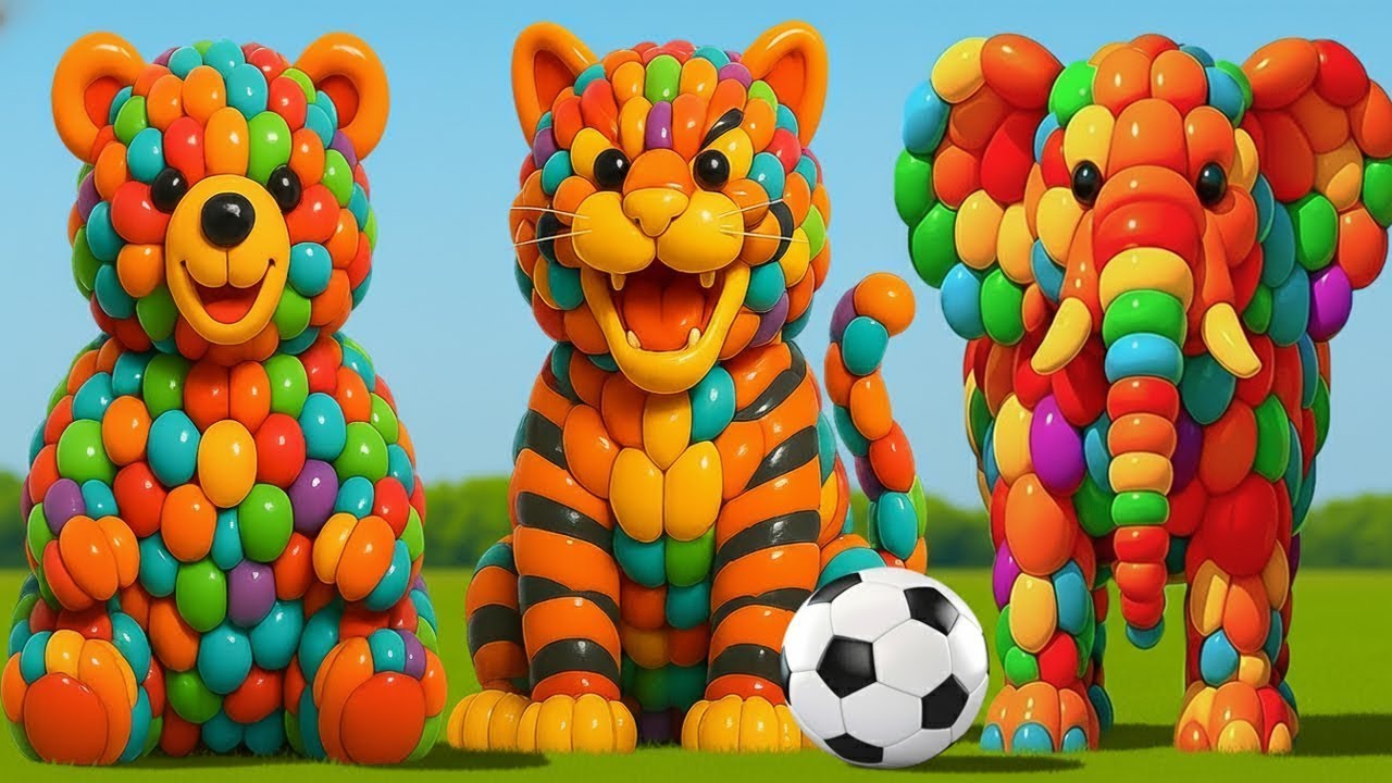 Long Slide Game With Elephant Gorilla Buffalo Hippopotamus Tiger - 3d Animal Game - Funny 3d Animals