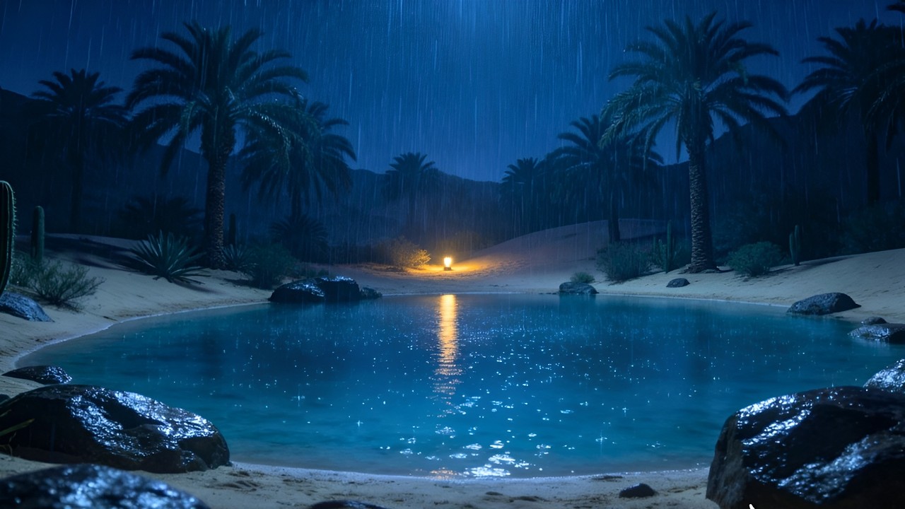 Desert Oasis Night Rain | Relaxing ASMR Sounds