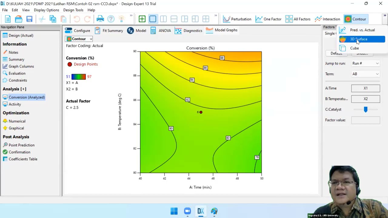 Contoh Optimasi Proses dengan Central Composite Design CCD - Response Surface Methodology RSM DX-13