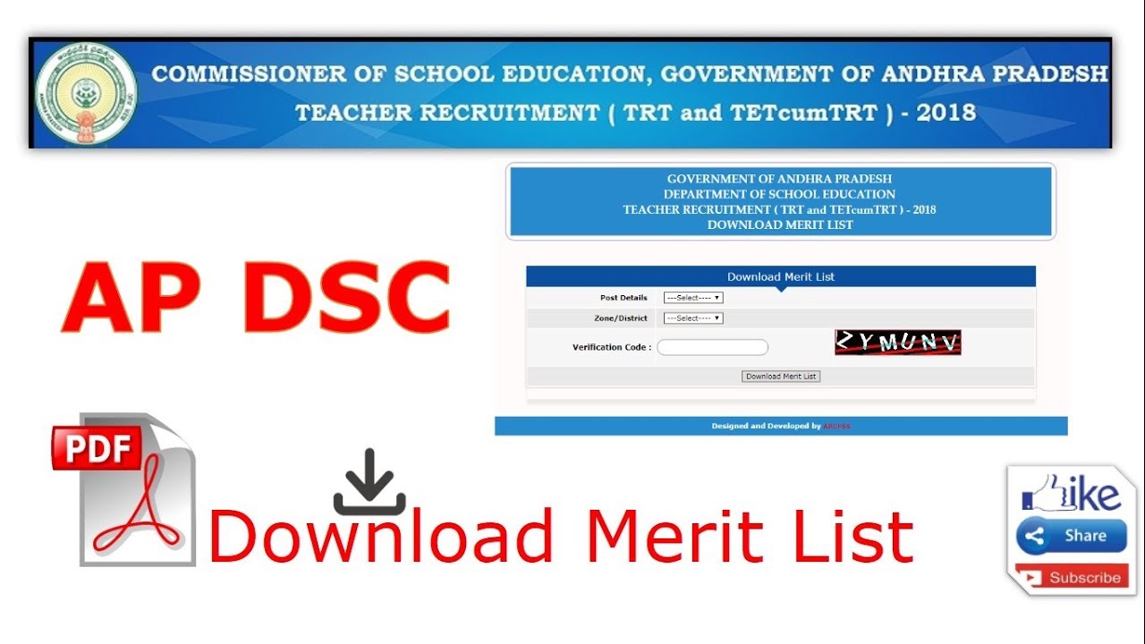 AP DSC || Merit List || Online Download