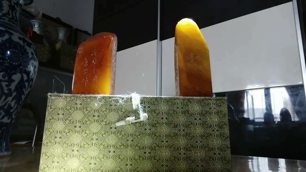 (分享)寿山田黄石五面方章，丁敬，庚申年，刻石，净重426克，唐芡戊辰年刻石，净重428克。(李城收藏)