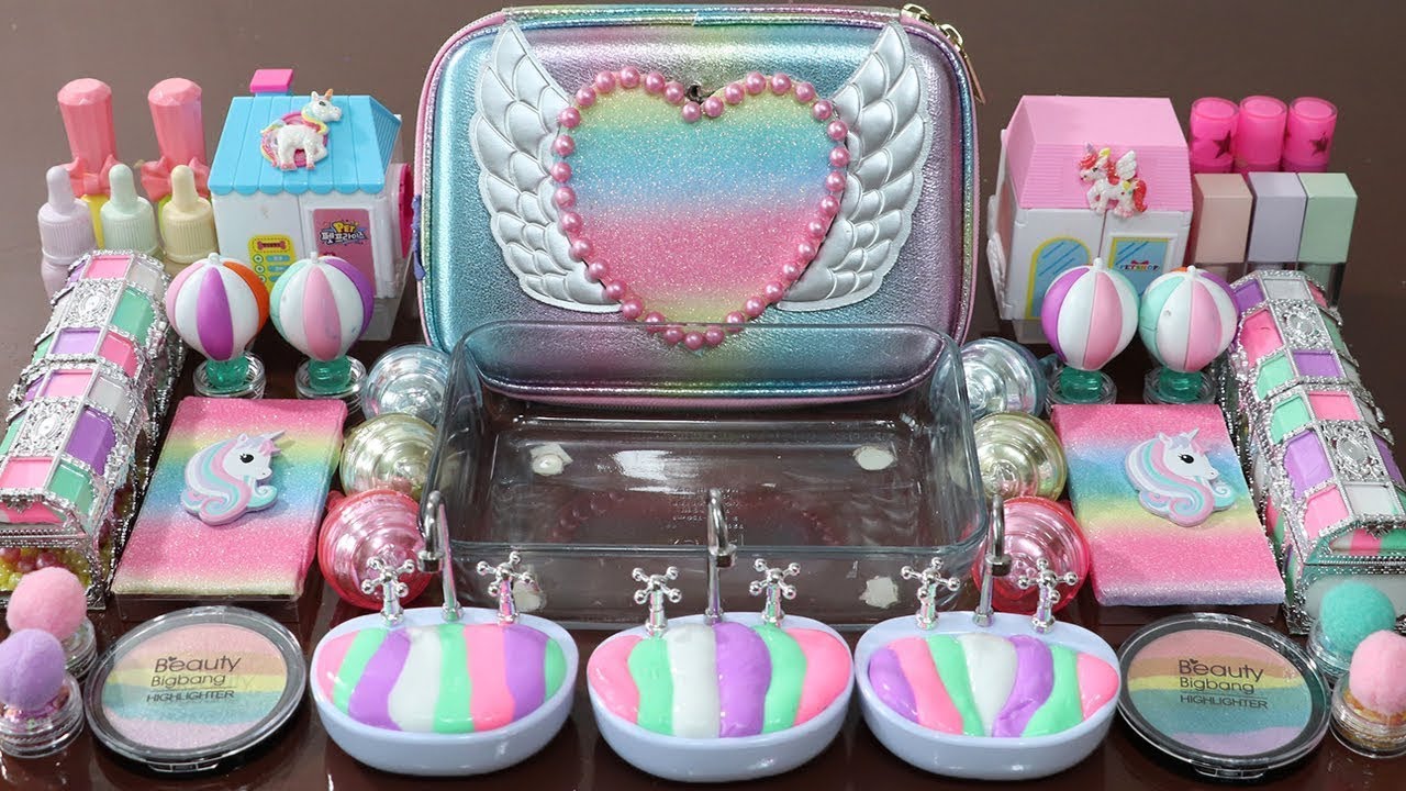 Mixing”Unicorn” Eyeshadow and Makeup,parts,glitter Into Slime!Satisfying Slime Video!★ASMR★